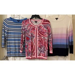 Talbots Petite Bundle – 3 Sweaters/Cardigans (SP).  Paisley and Stripes